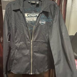 Harley-Davidson Women's Black zipper blouse long sleeve